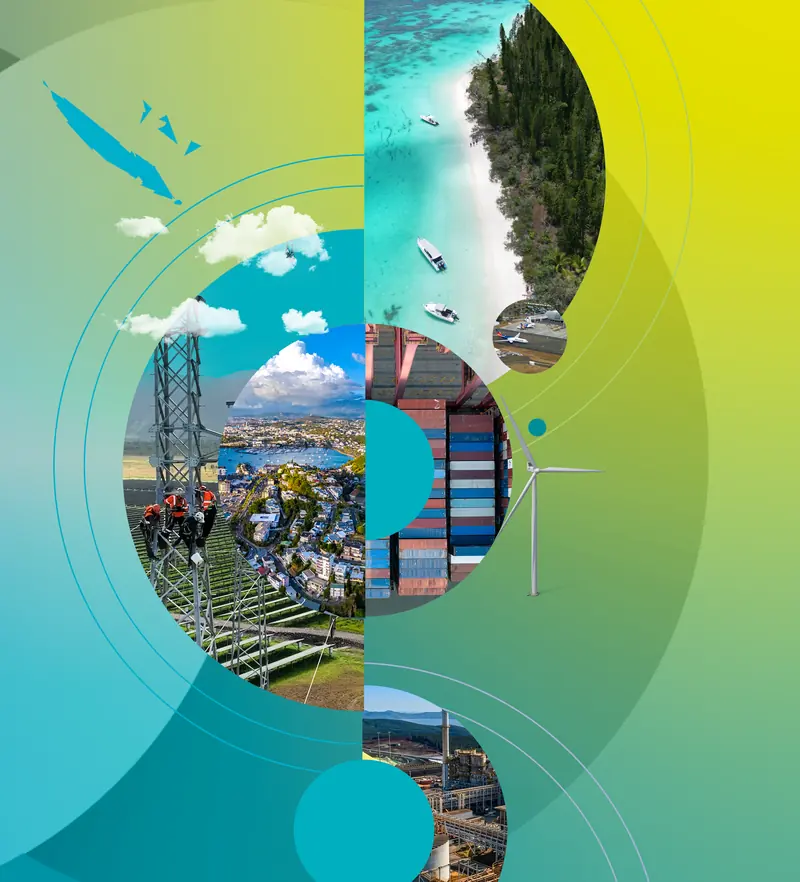 Collage de la Nouvelle-Calédonie : lagon, Nouméa, énergie, port de commerce, industrie